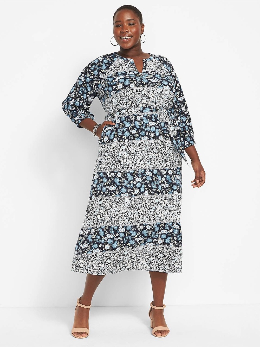 Lane Bryant Belted Midi Dress Daisy Patchwork NWT Size 22 Boho Modest Church NWT